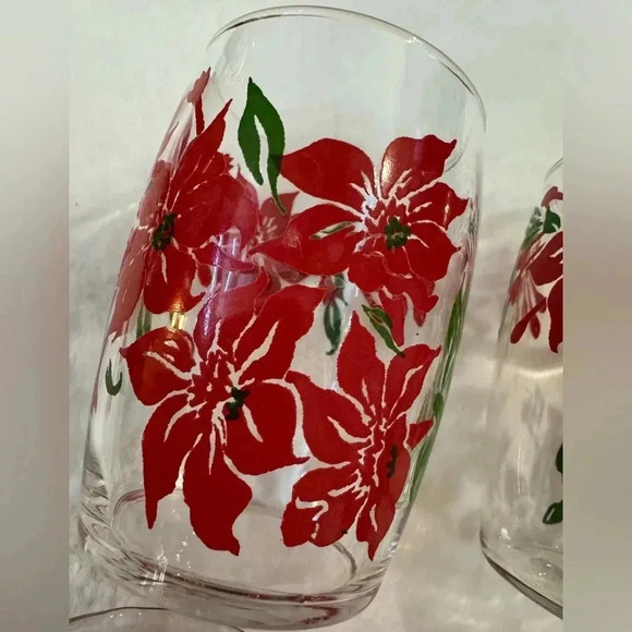 Vintage Pointsetta Christmas Juice Glass Set of Five Holiday Glasses Party EUC - Picture 6 of 12